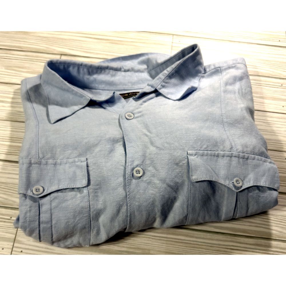 Cubavera Mens Short Sleeve Shirt Size 2X Short Sleeve Blue Linen W/ pockets XXL